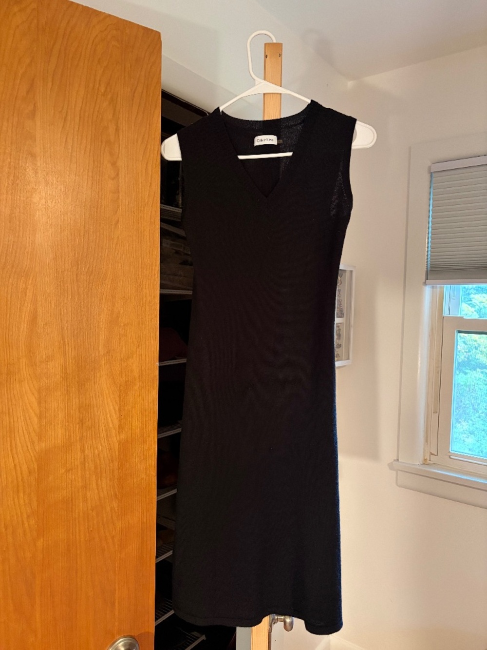Calvin Klein black sleeveless v-neck wool dress